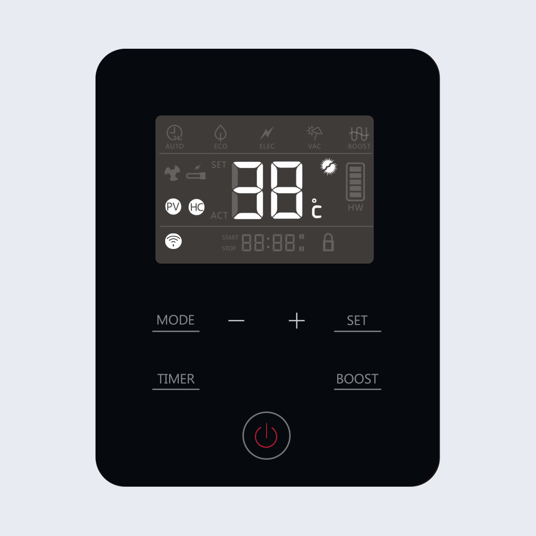 Diagram showing heat pump button and screen layout